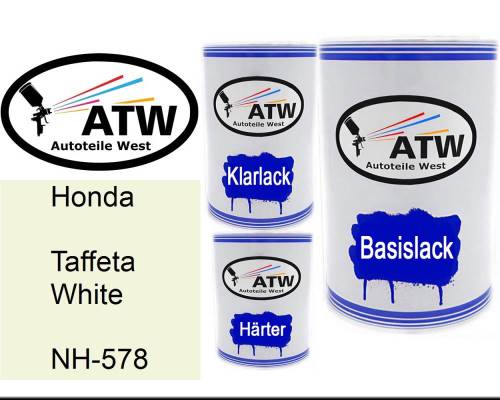 Honda, Taffeta White, NH-578: 500ml Lackdose + 500ml Klarlack + 250ml Härter - Set, von ATW Autoteile West.